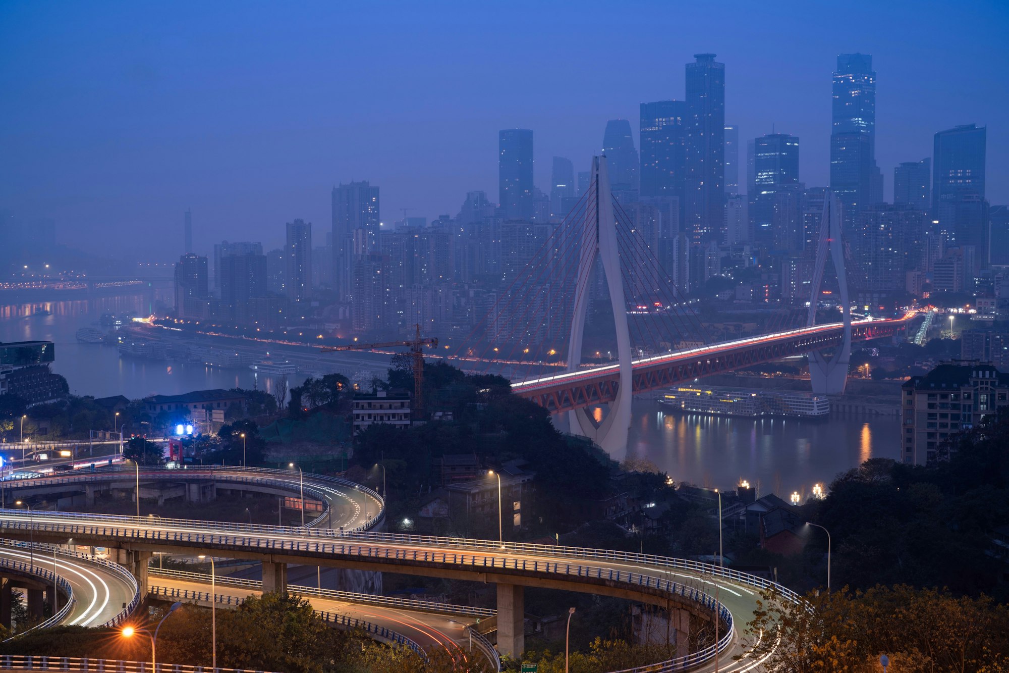 Asian city skyline at blue hour